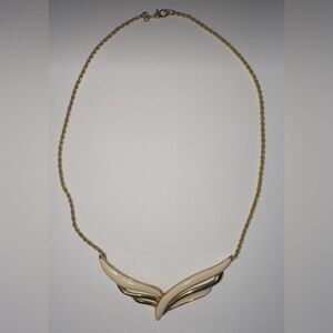 Vintage Monet Gold-Tone Necklace with Off White “Winged” Design